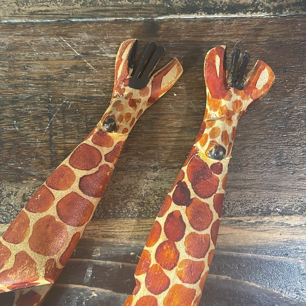 Giraffe Patterned Wooden Salad Servers